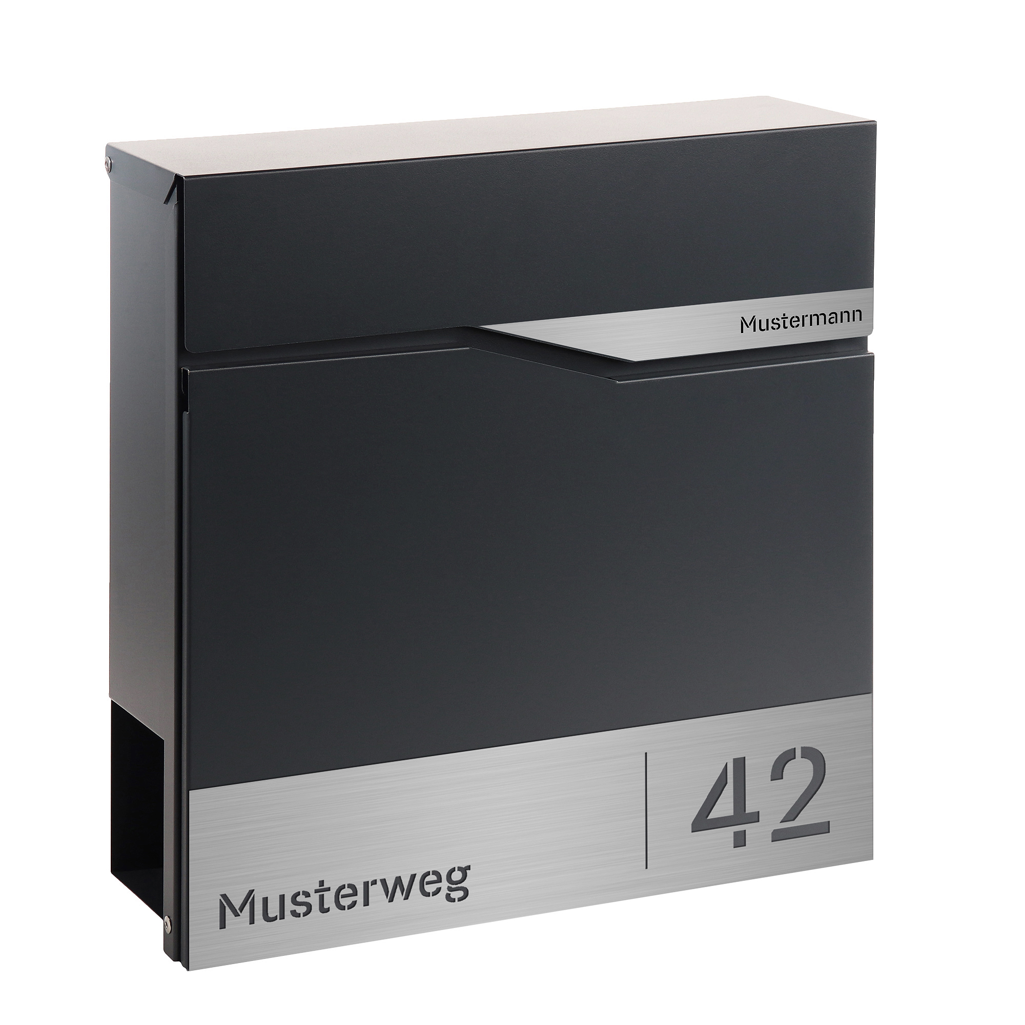 Briefkasten Trelleborg Anthrazit (RAL7016) Zinkstahl mit Zeitungsfach - personalisiert mit Namensschild, Hausnummer und Straßennamen als Gravur Briefkasten Trelleborg Anthrazit (RAL7016) Zinkstahl mit Zeitungsfach - personalisiert mit Namensschild, Hausnummer und Straßennamen als Gravur
