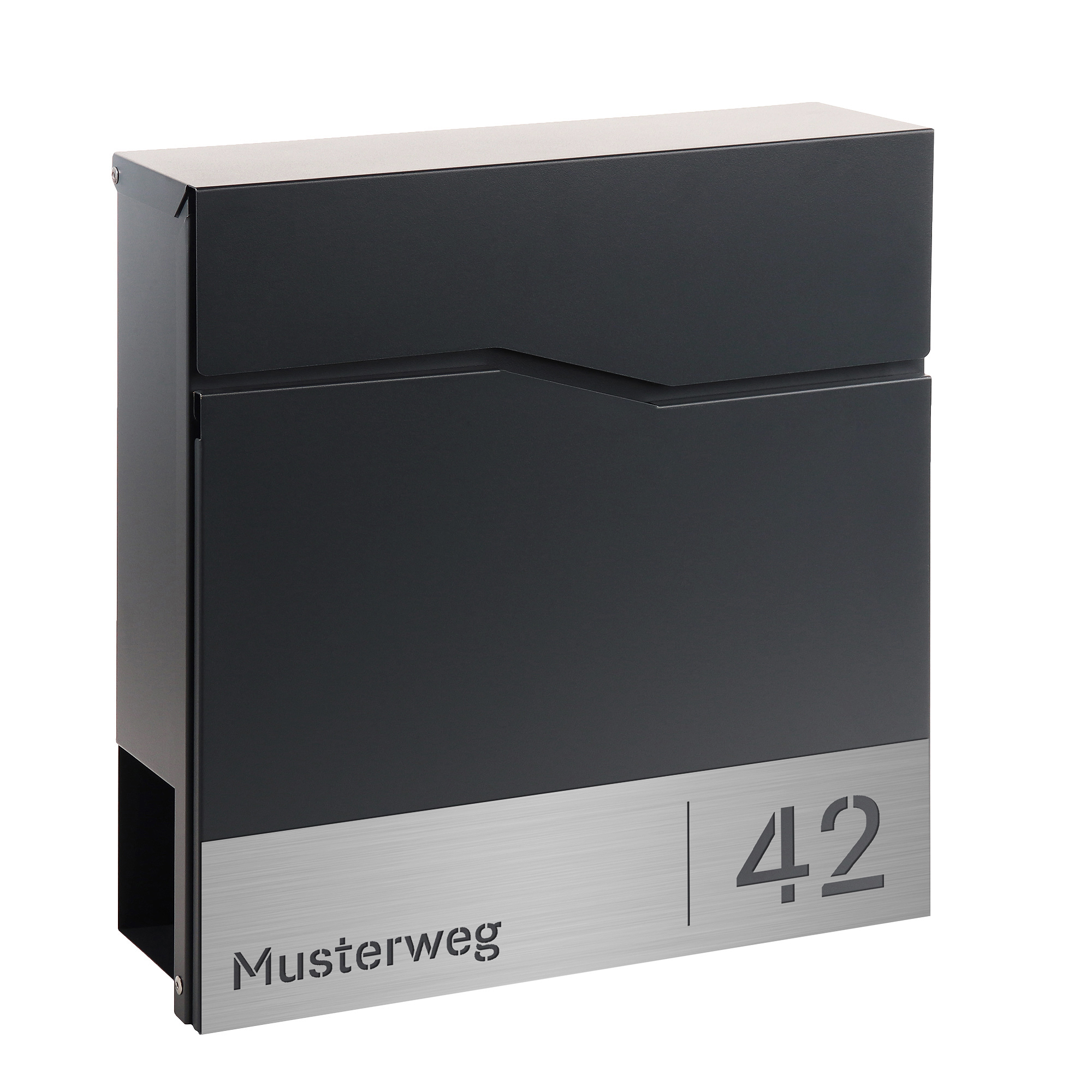 Briefkasten Trelleborg Anthrazit (RAL7016) Zinkstahl mit Zeitungsfach - personalisiert mit Hausnummer und Straßenname als Gravur Briefkasten Trelleborg Anthrazit (RAL7016) Zinkstahl mit Zeitungsfach - personalisiert mit Hausnummer und Straßenname als Gravur