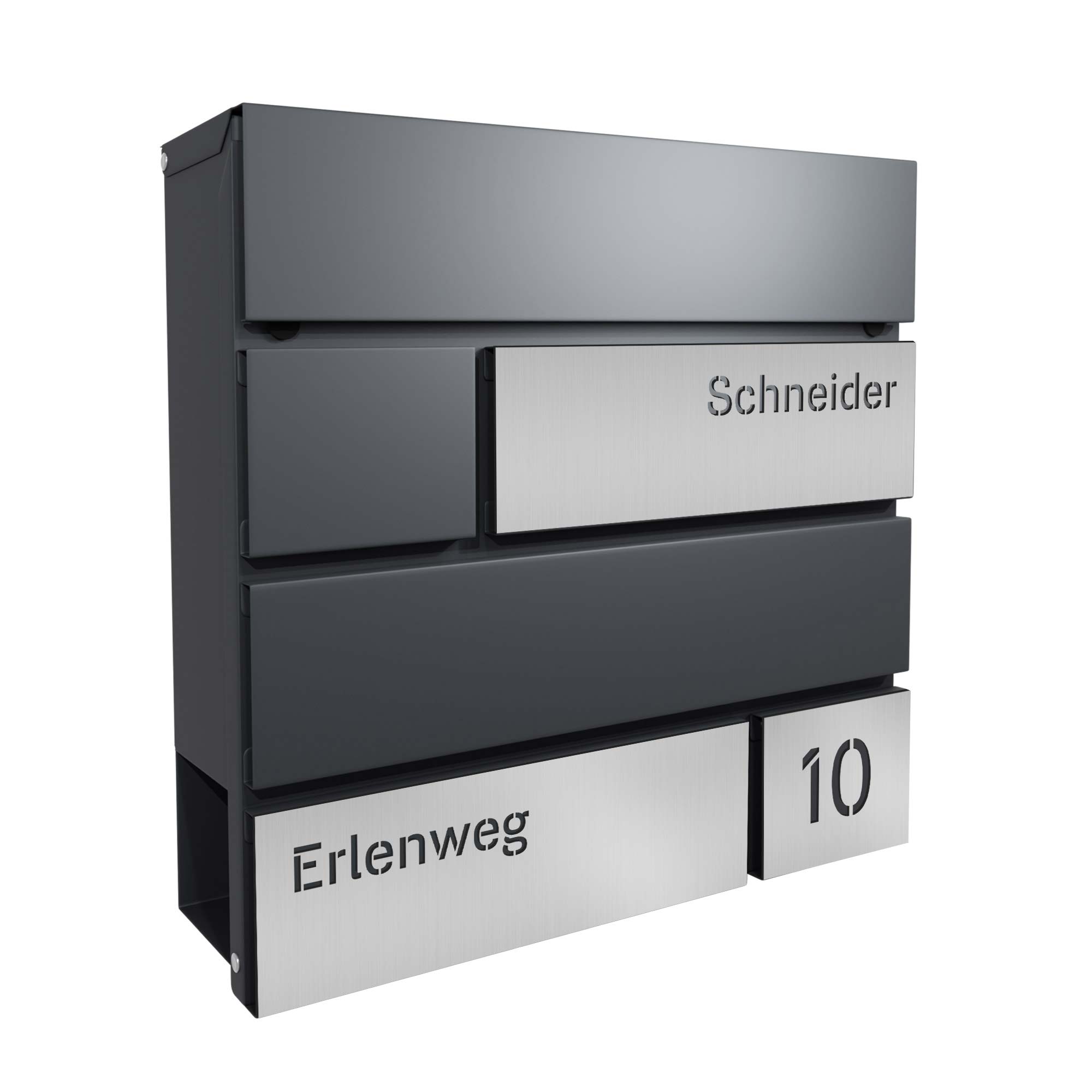 Briefkasten Viborg Anthrazit (RAL7016) Edelstahl mit Zeitungsfach - personalisiert mit Namensschild, Hausnummer und Straßennamen als Gravur